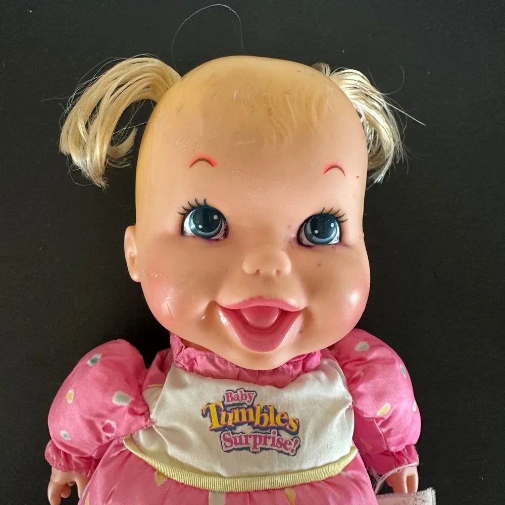 Vintage 1995 Toy Biz Baby Tumbles Surprise Doll Pink Polka Dot Outfit Blonde 12